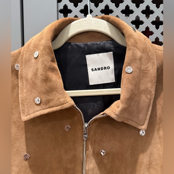 Sandro Tan Lopez Suede Jacket with Silver Studs - Picture 6 of 7